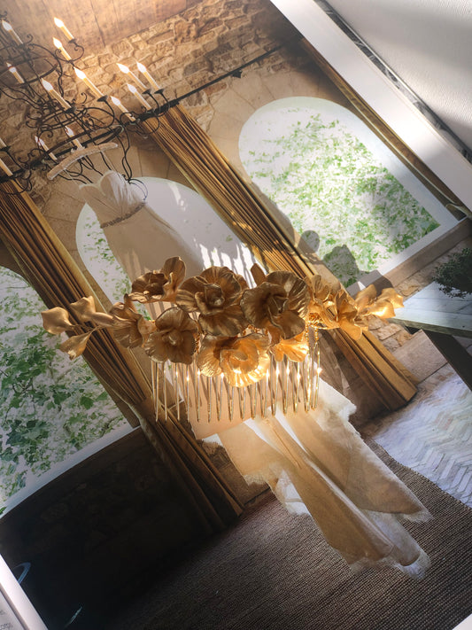 Peigne de mariage fleuri or / Bloom doré