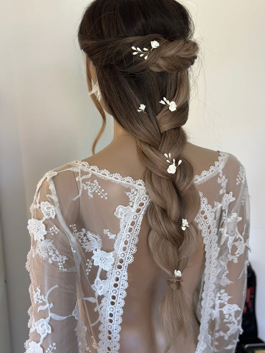 6 pics à cheveux fleurs en porcelaine froide - Éloïse