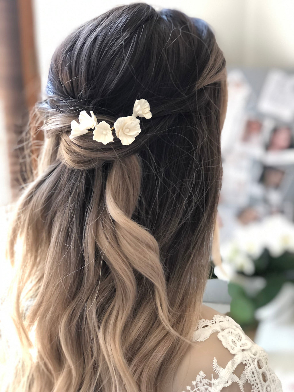 Broche cheveux fleurs nacrées