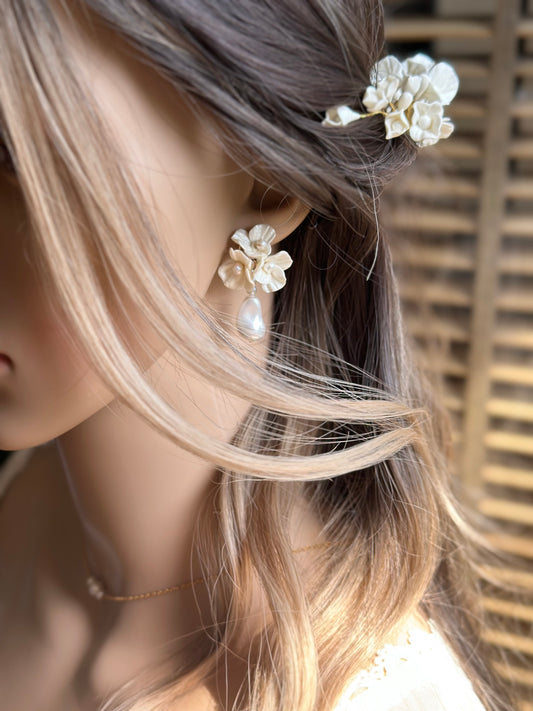 Boucles d’oreilles élégante pour mariage  porcelaine et or glamour 