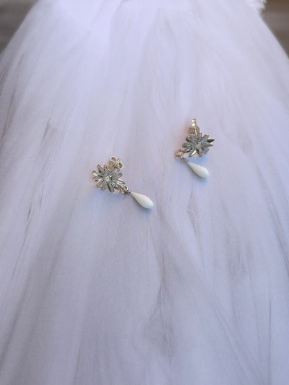 Boucles d'oreilles mariée et gouttes en porcelaine - Marguerite Argent