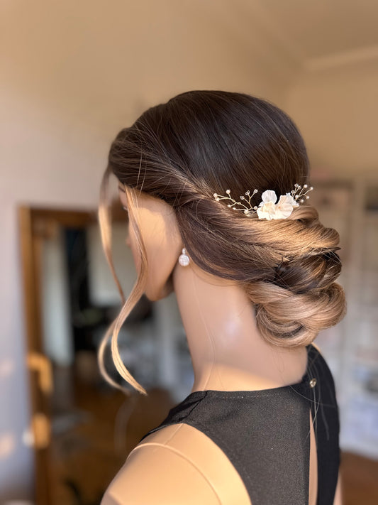 Peigne Mariage Floral en Porcelaine et Cristal