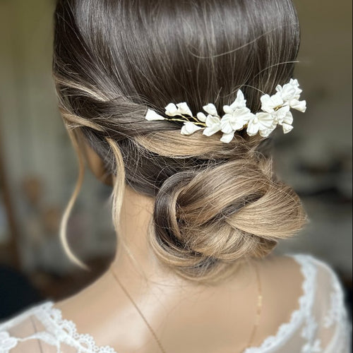 BROCHE CHEVEUX FLEURS PORCELAINE