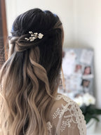 Barrette LILA - Accessoire cheveux mariage fleurs et gouttes en porcelaine