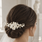 Peigne mariage avec fleurs en porcelaine froide et perles - Embelli
