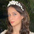 Couronne mariage avec fleurs de porcelaine froide et perles - Elégancia