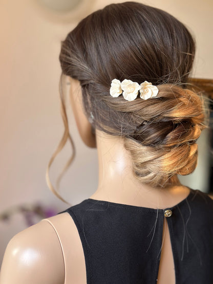 Peigne fleurs en porcelaine froide et perles - Mini Lou