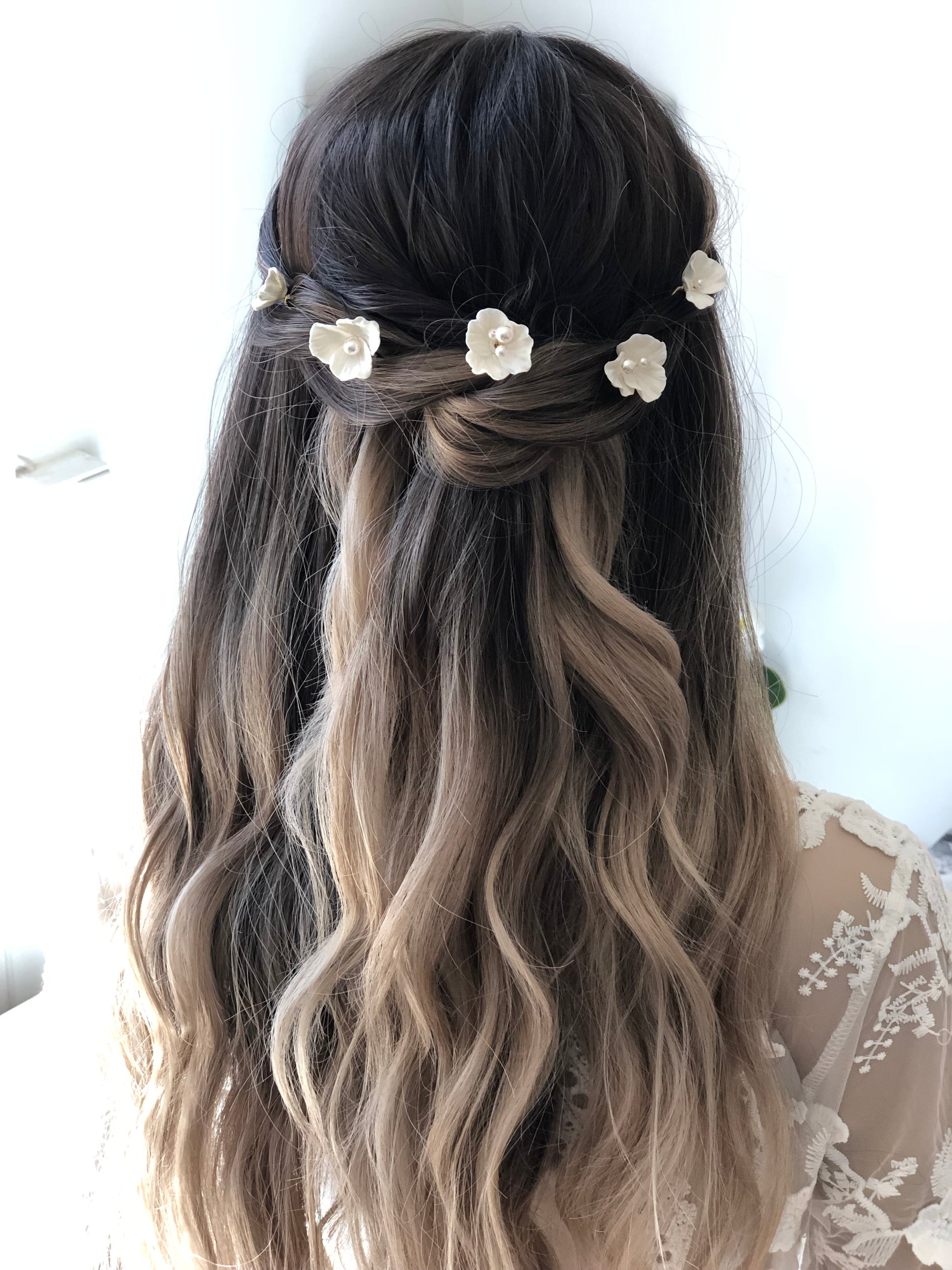 5 épingles à chignon de fleurs en porcelaine