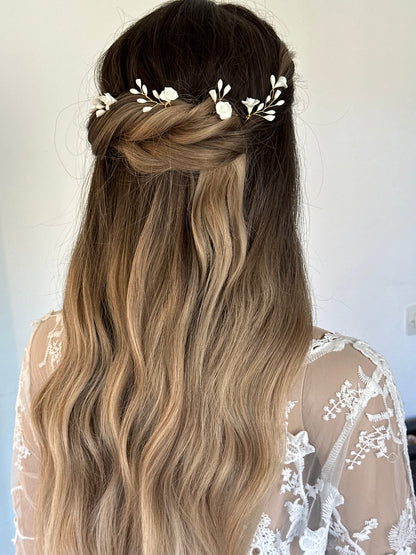 6 pics à cheveux fleurs en porcelaine froide - Éloïse