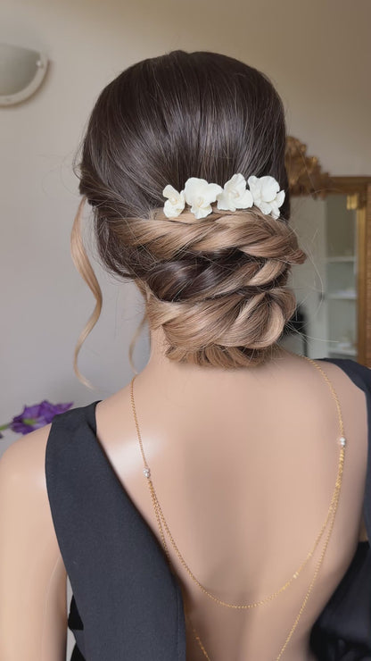 Peigne de Mariée fleurs et perles - Lou