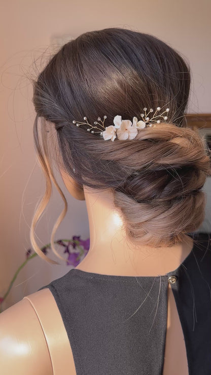 Peigne Mariage Floral en Porcelaine et Cristal