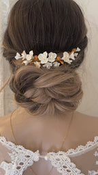 peigne fleurs marie or et blanc