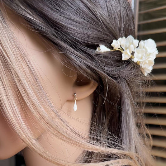 Boucles d’oreilles de mariée goutte porcelaine et argent 