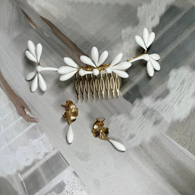 peigne cheveux mariage elegant porcelaine