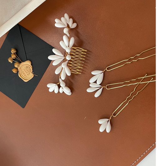 Peigne et épingles en porcelaine - Elégancia Accessoires