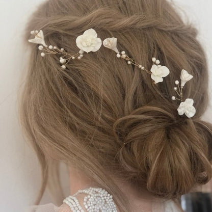 pic à cheveux fleurs et perles mariage 