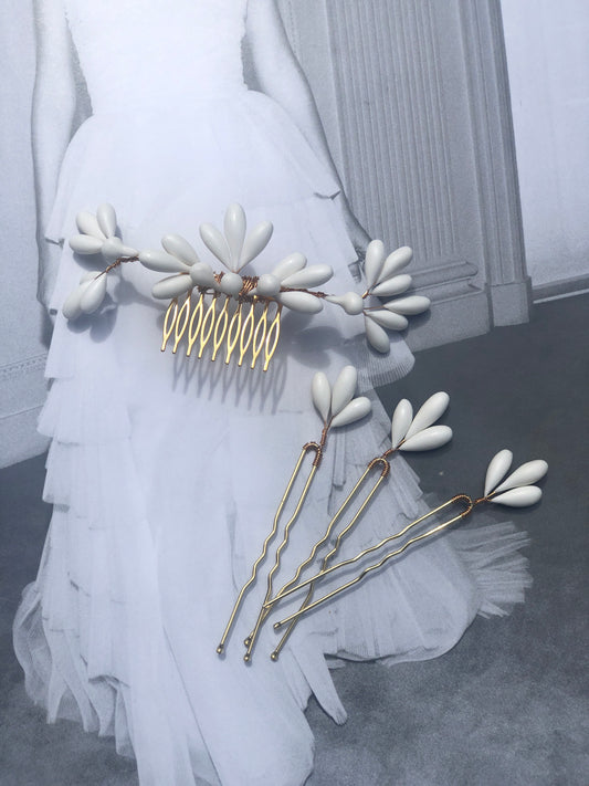 Peigne et épingles en porcelaine - Elégancia Accessoires